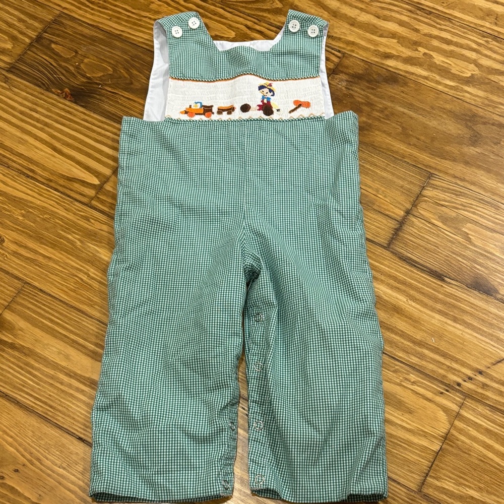 Mom & Me Pinocchio Green Gingham Print Smocked Longall Size 18 Months